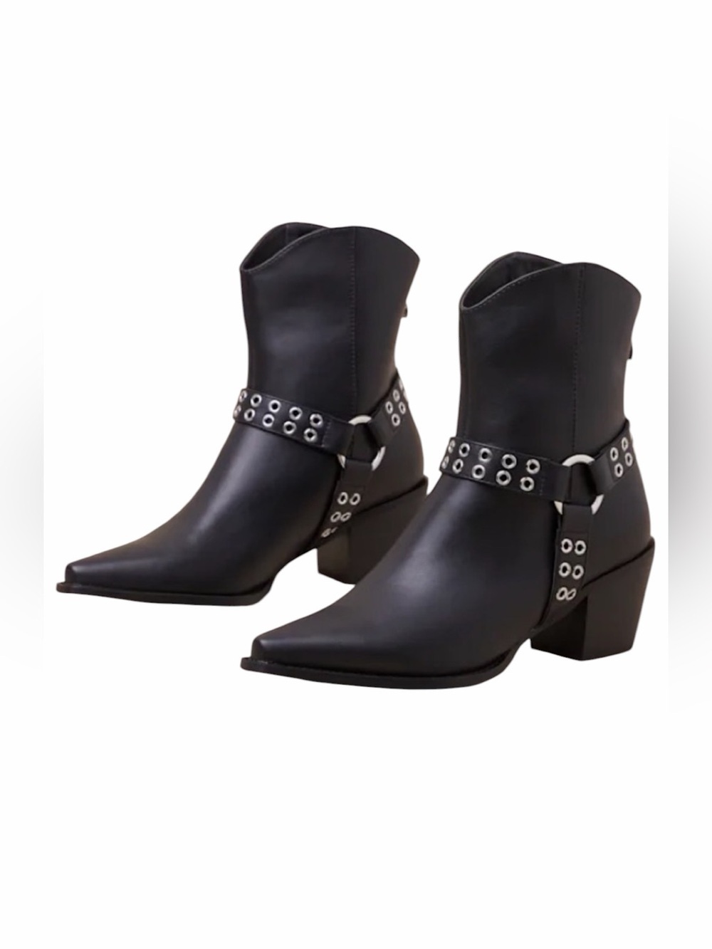 Women’s Black Booties Block Heel Silver Accents Chelsea Boot Size 8 Fall Boot